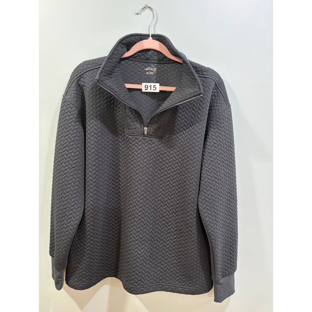 BCG Mens XL Gray Quilted Herringbone Quarter Zip Pullover Mock Neck Sweatshirt